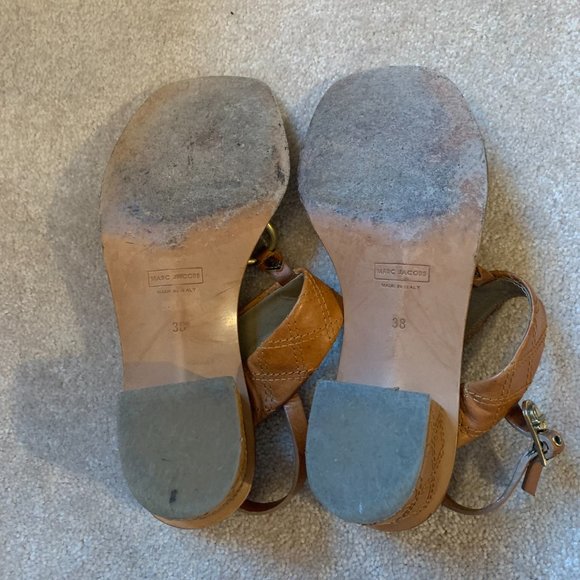 Marc Jacobs Leather Block Heel Embroidered Ankle Strap Sandals 8 - Picture 6 of 12